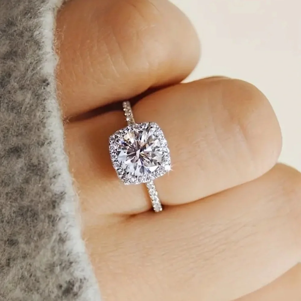 💍Beautiful Sterling Silver Classic .5C Cushion Cut Moissanite Diamond Ring.